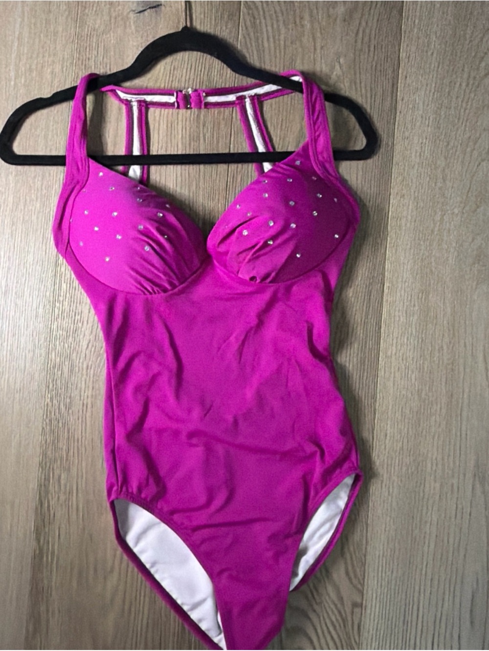 Magenta Pageant Rhinestone One-Piece Swimsuit - Picture 3 of 5